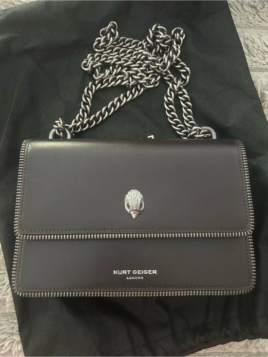 Kurt Geiger Handbags - Kurt Geiger London Black Leather Eagle Bag Leopard Calf Hair Gunmetal Chain